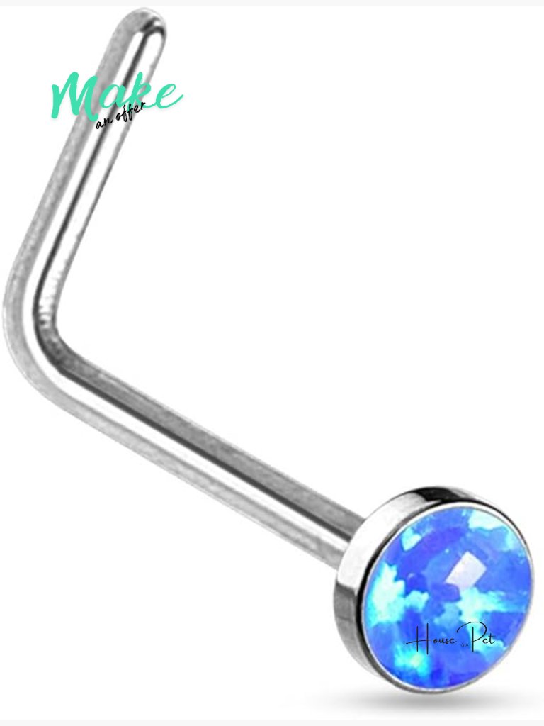 20g Surgical Steel L Bend Nose Studs With Synthetic Opal